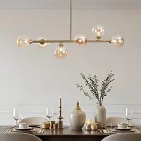 LumenXL 6-lichts hanglamp Aster - goud met amber glazen bollen