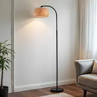 LumenXL Staande booglamp met handgevlochten bamboe kap - Seren