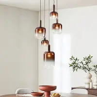 LumenXL Hanglamp Rustique 5-lichts met lichtbruin glas - brons
