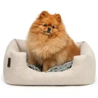 Lionto knuffelbed voor honden, comfortabel hondenbed met uitneembaar, omkeerbaar kussen, antislipbodem, 60x50 cm, beige