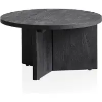 Wohnling salontafel, 60x60x33 cm, mangohout, zwart, ronde salontafel, driepoot, lage salontafel voor de woonkamer, modern