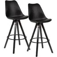Wohnling Set van 2 barkrukken, zwart, kunstleer / massief hout. Scandinavische barkrukken, 2 stuks, met zwarte poten. Krukken met rugleuning, zithoogte 77 cm