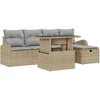 vidaXL Tuinset met 6 zitplaatsen, beige, van polyrotan