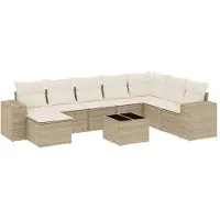 vidaXL 9-delige Loungeset met kussens poly rattan beige