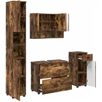 vidaXL Badkamermeubel Set 4 st Rook Eiken Samengesteld Hout en Metaal