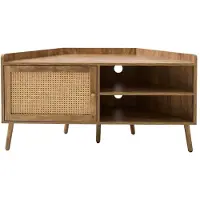CALICOSY Hoek tv-meubel met 1 deur en rotan front en 2 open nissen l120 cm palmo