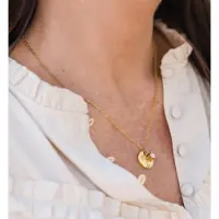 Yehwang Geboortesteen Ketting met Verjaardagsbloem hanger - Januari - Anjer - Granaat - Goud