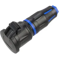 Bachmann Profi-Schutzkontaktkupplung CEE7/3, mit Klappdeckel, gummiert, Power-LED, IP54, schwarz / blau