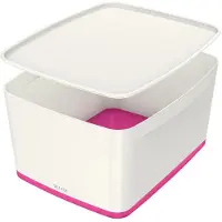Leitz 5216-10-23 Opbergbox MyBox, groot A4 met deksel, ABS, wit/roze (S)