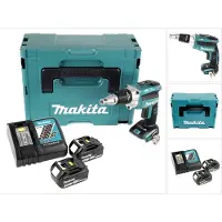 Makita Boormachine + slagboor, DFS 250 RFJ Accu Droogbouwschroevendraaier 18 V Borstelloos + 2x Accu 3.0 Ah + Lader + Makpac (Oplaadbare batterij)