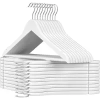 Songmics Houten kleerhanger, voor pakken, set van 20, massief houten kleerhanger, inkepingen in schouderpartij, anti-slip, jassen, hemden, broeken, 360° draaibare haak, wit CRW03W-20