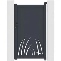 Vente-unique Tuinpoort van aluminium met uitgesneden plantenmotief - L103 x H180 cm - Antraciet - BRAMENO