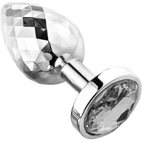 PLGZ - Diamond Facets Anaal Plug - Zilver met Transparante Siersteen