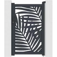Vente-unique Tuinpoort in aluminium met tropisch lasersnijpatroon - B103 x H166 cm - Antraciet - TOGIRO
