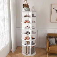 HAUSS SPOLE Schoenenkast - 360 Graden Draaibaar - 60 x 60 x 184 cm - Kunststof - Wit - Voor 28 Paar Schoenen En Laarzen