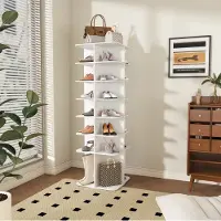 HAUSS SPOLE Schoenenkast - 7 Lagen Draaibaar - 60 x 60 x 184 cm - Kunststof - Wit - Vrijstaand Schoenenrek Voor 28 Paar en Lange Laarzen