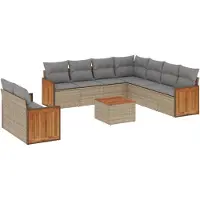 vidaXL 10-delige tuinmeubelset met kussens, beige, polyrotan
