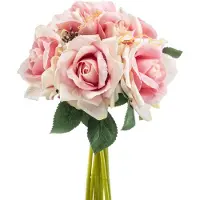 Emerald - Kunstbloem Roos bundel 28cm licht roze - Kunstplant voor binnen