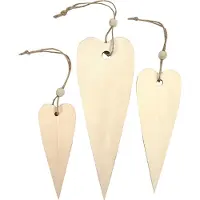 Packlinq Houten decoraties, lang hart, H: 12+16+20 cm, dikte 5 mm, 3 stuk/ 1 doos