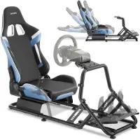 TecTake Racestoel Play - Gamingstoel - Race Cockpit Simulator - Verstelbaar - Compatibel met Logitech, Fenatec en Thrustmaster Race Stuur - Sim Racing - Zwart/Azuur