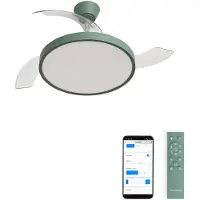 Create - Plafondventilator 40W stil met intrekbare bladen met licht - Ø108cm - Sage - WIFI + afstandsbediening - WIND CLEAR STUDIO