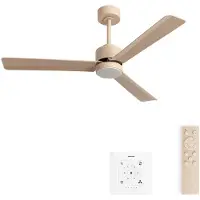Create - Stille plafondventilator 40W met licht - Zand- Ø132cm -Controller voor wandmontage + afstandsbediening - WIND MODERN