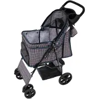 MonsterShop Hondenbuggy met Regenhoes en Organizer Tas - Ruitblauw