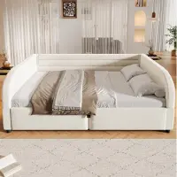 OKWISH Kinderbed 140x200 met LED-verlichting, platformbed met opbergruimte en veiligheidsreling, tweepersoonsbed in wit, zonder matras