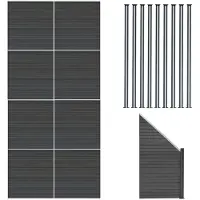 Monster Composiet Schutting Panelen x 8, Schuin Paneel & LED Palen x 9 - Grijs