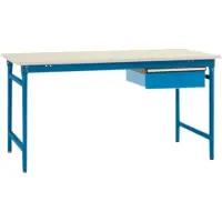 Manuflex BB5251.5007 Compleet bijzettafel basis stationair met melamine schijf + enkele lade, bxdxh: 1500 x 800 x 780 mm Stralend blauw (RAL 5007)