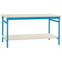 Manuflex BB5221.5012 Compleet bijzettafel basis stationair met melamine schijf + legplank, bxdxh: 1500 x 800 x 780 mm Lichtblauw (RAL 5012)