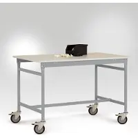 Manuflex LB4033.9006 ESD ESD-bijzettafel basismobiel met rubberlijm tafelblad in aluminium zilver vergelijkbaar met RAL 9006, bxdxh: 1250 x 600 x 850 mm