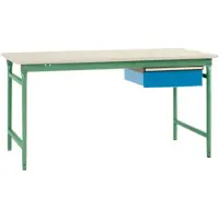 Manuflex BB5231.6011 Compleet bijzettafel basis stationair met melamine schijf + enkele lade, bxdxh: 1000 x 800 x 780 mm Reseda groen (RAL 9010)