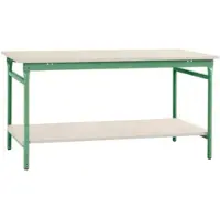 Manuflex BB5217.6011 Compleet bijzettafel basis stationair met kunststof plaat + legplank, bxdxh: 1250 x 600 x 780 mm Reseda groen (RAL 9010)