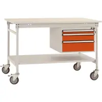 Manuflex BB5371.2001 Compleet bijzettafel basismobiel met melamine schijf + behuizing onderbouw, bxdxh: 1250 x 800 x 850 mm Rood-oranje (RAL 2001)