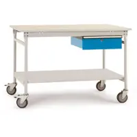 Manuflex BB5357.0001 Compleet bijzettafel basismobiel met kunststof plaat + enkele lade, bxdxh: 1500 x 800 x 850 mm Grijs, Groen