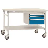 Manuflex BB5361.5007 Compleet bijzettafel basismobiel met melamine schijf + behuizing onderbouw, bxdxh: 1000 x 800 x 850 mm Stralend blauw (RAL 5007)