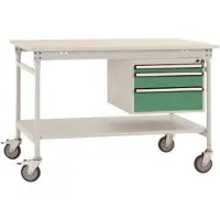 Manuflex BB5371.6011 Compleet bijzettafel basismobiel met melamine schijf + behuizing onderbouw, bxdxh: 1250 x 800 x 850 mm Reseda groen (RAL 9010)