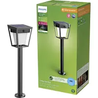 Philips Nissa sokkellamp -UltraEfficient LED - Solar buitenlamp -Helder warm licht; 3000K - Zwart - Bewegingssensor - Schemersensor - Tuinpadverlichting - Zonne-energie