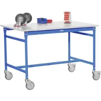 Manuflex BB4024.5012 Bijzettafel basismobiel met stalen beslag schijf in licht blauw RAL 5012, bxdxh: 1000 x 800 x 850 mm Lichtblauw (RAL 5012)
