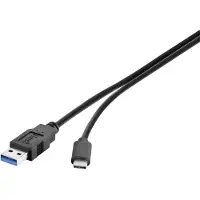 Renkforce USB-kabel, USB 3.2 Gen1, USB-A stekker, USB-C stekker, 1,80 meter, zwart, vergulde connectoren, modelnummer RF-4381083