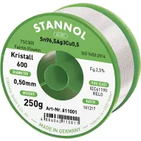 Stannol Kristall 600 Fairtin Soldeertin, loodvrij Loodvrij Sn96,5Ag3Cu0,5 REL0 250 g 0.5 mm
