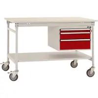 Manuflex BB5381.3003 Compleet bijzettafel basismobiel met melamine schijf + behuizing onderbouw, bxdxh: 1500 x 800 x 850 mm Robijn-rood