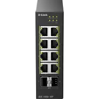 D-Link DIS-100G-10P onbeheerde switch 8x Gigabit Ethernet (PoE+, max. 240 W), 2x 1G SFP, montage op DIN-rail, IP30