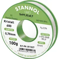 Stannol Kristall 600 Fairtin Soldeertin, loodvrij Loodvrij Sn99,3Cu0,7 REL0 100 g 0.7 mm