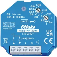 Eltako FSB61NP-230V, draadloze actuator, stroomschakelaar voor groepen, inbouwmodel, 1+1 (één open contact en één gesloten contact), 10A, 250V AC