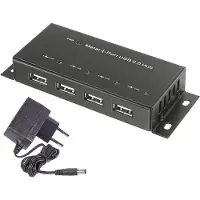 Renkforce RF-4830984 RF-4830984 USB-hub 4 poorten USB-A USB 2.0 480 MBit/s Met metalen behuizing, Voor wandmontage Zwart
