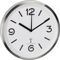 TFA-Dostmann 60.3535.02 - Wandklok - Analoog - Rond - Radiogestuurde tijdsaanduiding - Rustig loopwerk - Achtergrondverlichting - Aluminium - Glas - Zilverkleurig - Wit