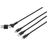 Renkforce US203/3M USB-laadkabel USB 2.0 USB-A stekker, USB-C stekker, USB-micro-B stekker, Apple Lightning stekker, USB-C stekker 3.00 m Alcantara-zwart