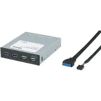 Akasa InterConnect S - Anschlüsse am vorderen Bedienfeld des Speicherschachts (A AK-ICR-12V3 USB-hub 4 poorten USB-A USB 3.0 5 GBit/s Zwart